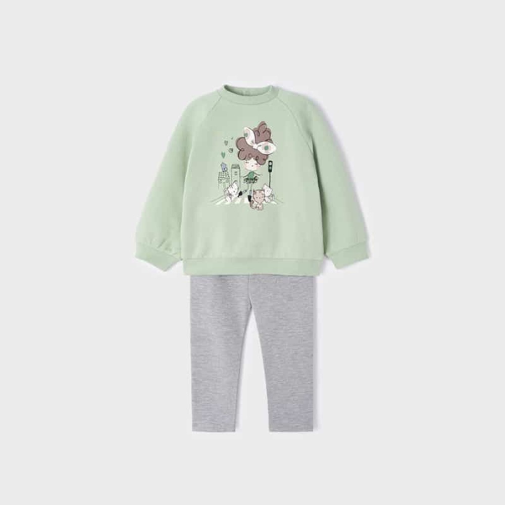Size 18 months Mayoral Green Sweatshirt and Light Gray Leggings Matching Set